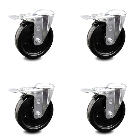 Service Caster 5 Inch Phenolic Wheel Swivel Bolt Hole Caster Set with Total Lock Brake SCC SCC-BHTTL20S514-PHS-4